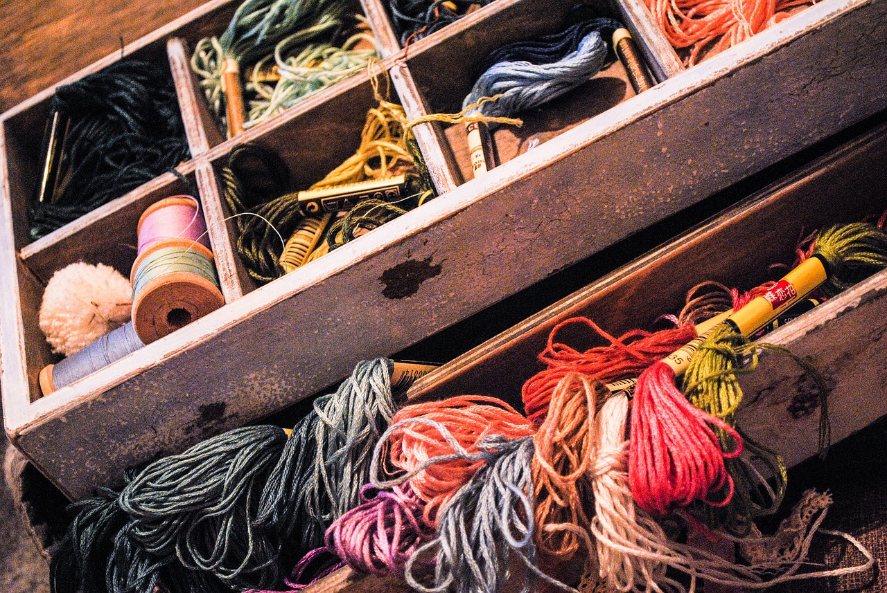 Cross stitch embroidery floss and threads in various colours