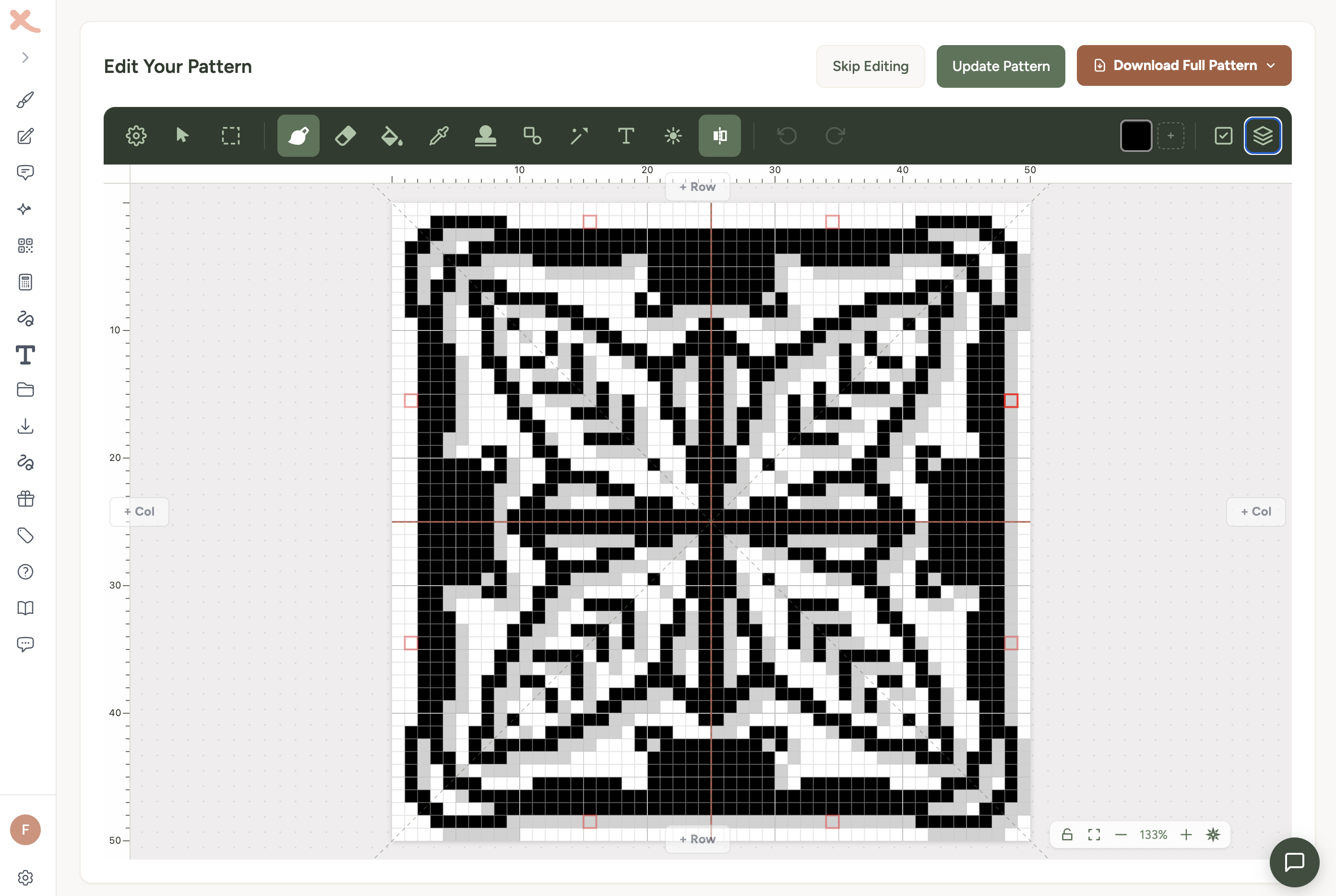 Symmetrical cross stitch mandala pattern open in the Xstitchify editor