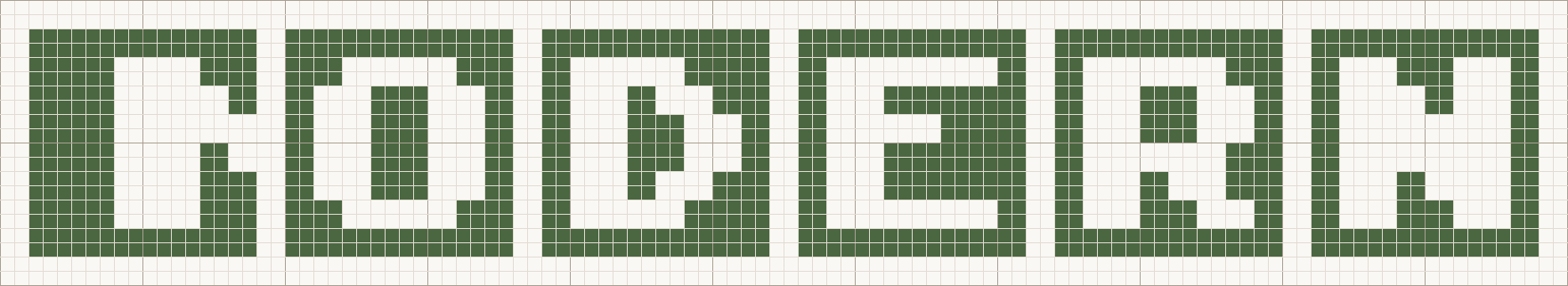 Angular cross stitch letters at the Medium size, 16 stitches tall