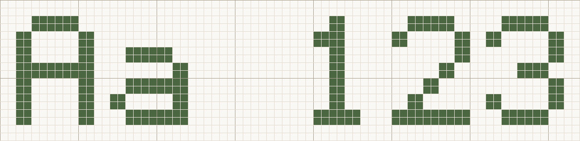 Block cross stitch letters at the Medium size, 14 stitches tall