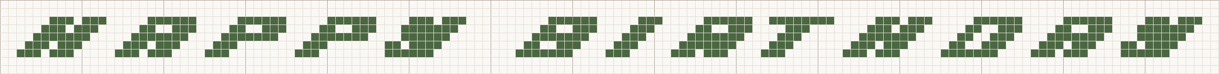 Italic cross stitch letters at the Small size, 5 stitches tall
