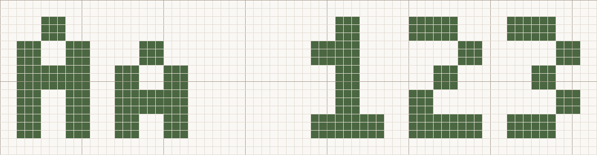 Mini cross stitch letters at the Large size, 15 stitches tall