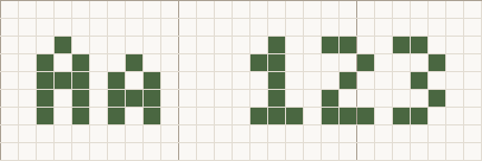 Mini cross stitch letters at the Small size, 5 stitches tall