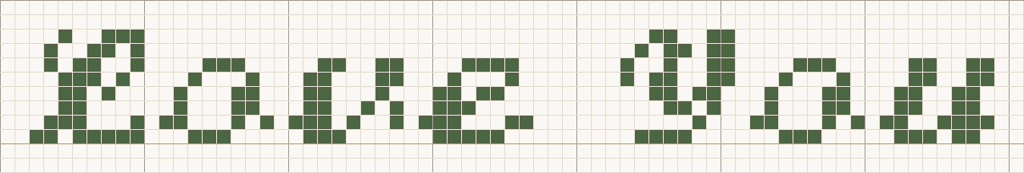 Script cross stitch letters at the Small size, 8 stitches tall