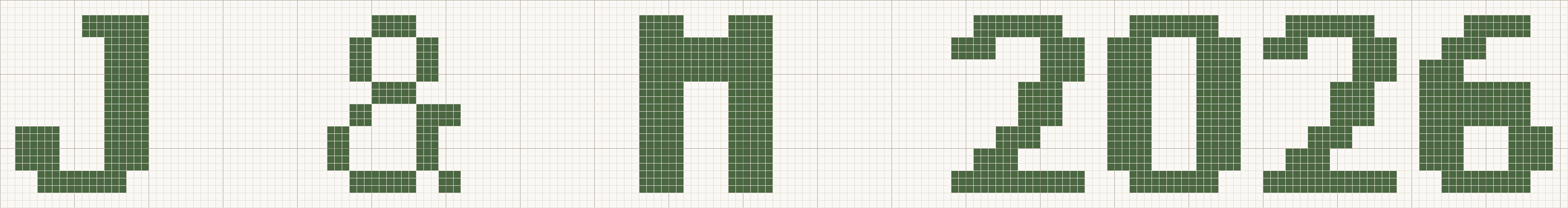 Serif cross stitch letters at the Large size, 24 stitches tall