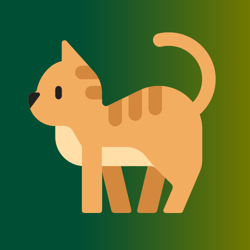 Orange cat illustration on a background that changes from dark green to olive