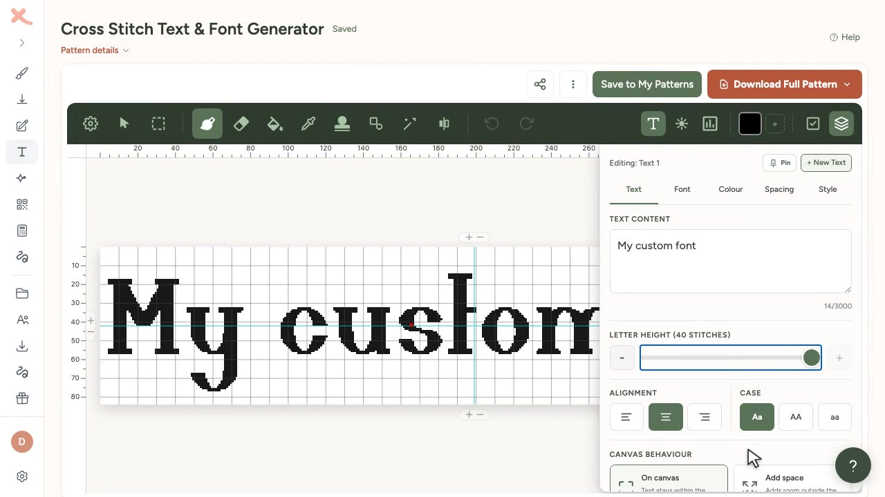 My custom font lettering made with an uploaded OTF font at a height of 40 stitches