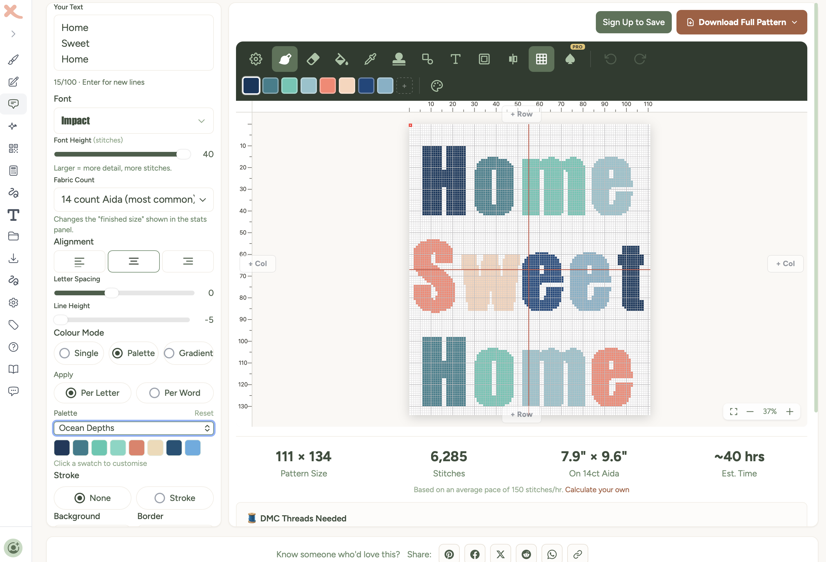 Colour mode selector showing Single, Palette, and Gradient options with a palette dropdown open