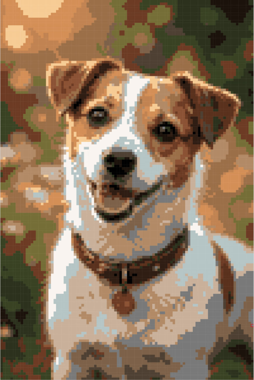 Cross stitch pattern with confetti reduction applied - cleaner colour blocks, fewer isolated stitches