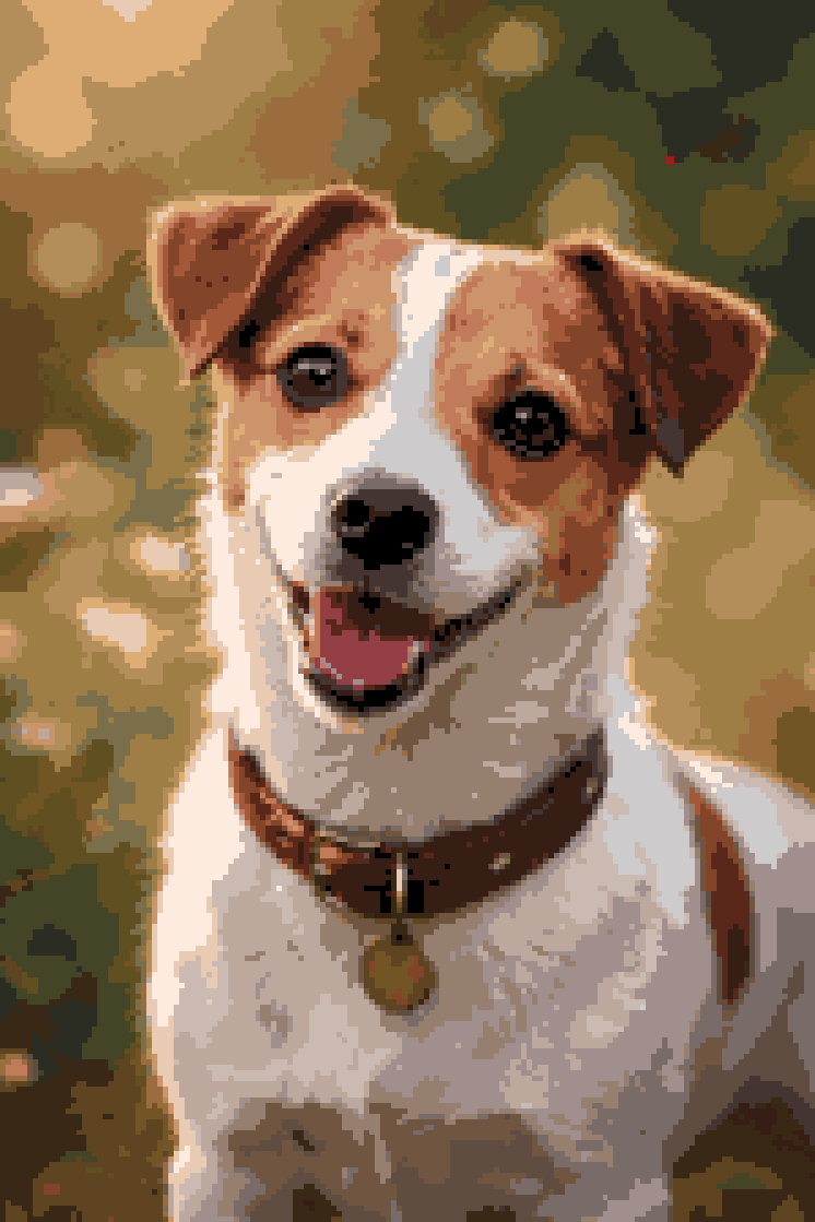 Dog cross stitch pattern converted with Xstitchify, 150 stitches wide with 30 colours