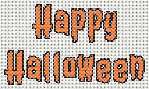 Happy Halloween stitched in orange Jolly Lodger lettering with a black outline